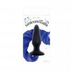 Анальная пробка Unicorn Tails Blue с синим хвостом - чёрная - 10 см