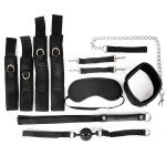 Текстильный набор БДСМ NoTabu: наручники, оковы, ошейник с поводком, кляп, маска, плеть - чёрный