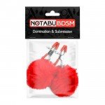 Зажимы для сосков с меховыми помпонами NoTabu Domination and Submission - красные