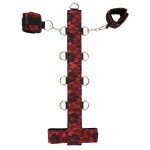 Фиксация с ошейником и наручниками Collar by Bad Kitty из текстиля - чёрно-красная