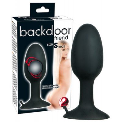 Анальная пробка со смещенным центром тяжести Backdoor Friend Small на присоске - чёрная - 8 см