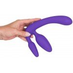 Силиконовый безременной страпон женский Triple Teaser с вагинальной и анальной пробками - фиолетовый