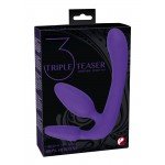 Силиконовый безременной страпон женский Triple Teaser с вагинальной и анальной пробками - фиолетовый