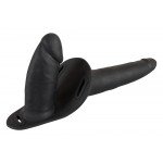 Двойной страпон c вагинальной пробкой Double Strap-On Black Silicone - чёрный - 15 см