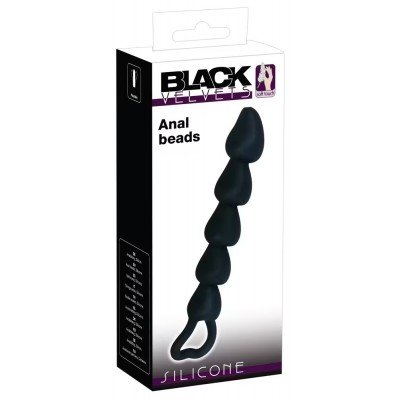 Анальная силиконовая цепочка с 5 шариками в форме сердечек Velvet Black Anal beads - чёрная - 18,5 см