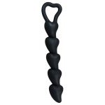 Анальная силиконовая цепочка с 5 шариками в форме сердечек Velvet Black Anal beads - чёрная - 18,5 см