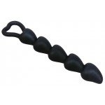 Анальная силиконовая цепочка с 5 шариками в форме сердечек Velvet Black Anal beads - чёрная - 18,5 см