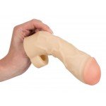 Реалистичная закрытая насадка на пенис с подхватом мошонки Thicker and Bigger Extension - телесная - 17 см