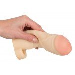 Реалистичная закрытая насадка на пенис с подхватом мошонки Thicker and Bigger Extension - телесная - 17 см