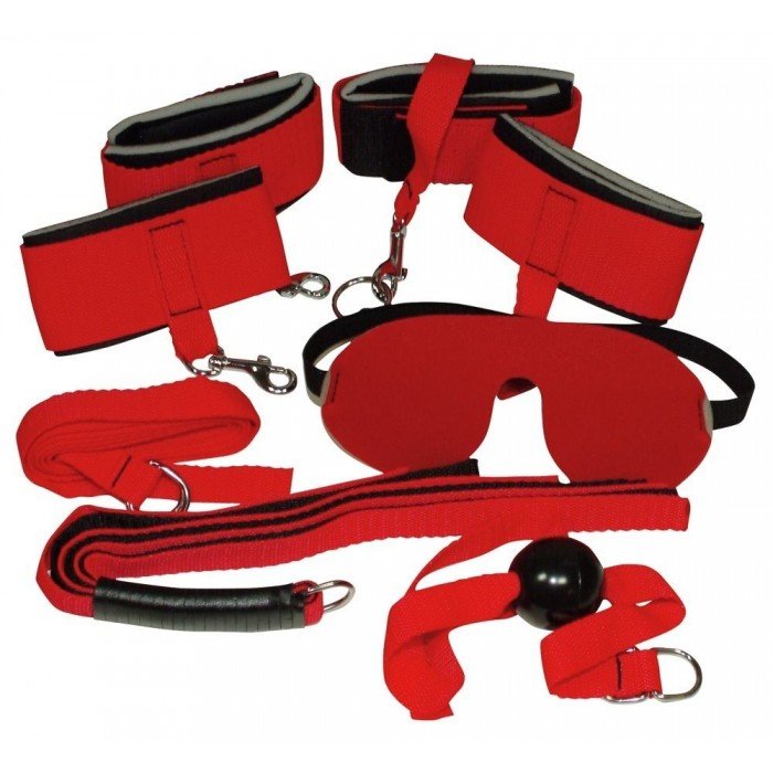 BDSM-набор подневолья из неопрена для страстных игр Bad Kitty Red Giant - 8 предметов - красно-чёрный