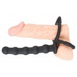 Ребристая насадка на пенис для двойного проникновения Cock ball ring - чёрная - 12,5 см