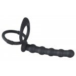 Ребристая насадка на пенис для двойного проникновения Cock ball ring - чёрная - 12,5 см