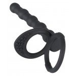 Ребристая насадка на пенис для двойного проникновения Cock ball ring - чёрная - 12,5 см