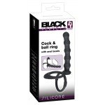 Ребристая насадка на пенис для двойного проникновения Cock ball ring - чёрная - 12,5 см
