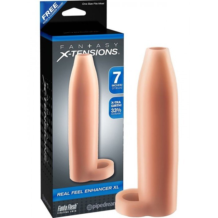 Насадка увеличитель открытого типа Real Feel Enhancer XL с кольцом на мошонку - телесная - 17 см Насадка увеличитель открытого типа Real Feel Enhancer XL с кольцом на мошонку - телесная - 17 см