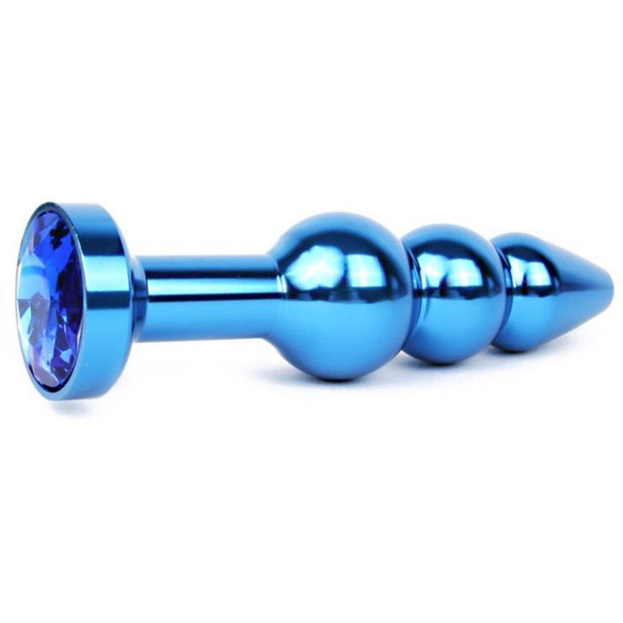 Металлическая синяя фигурная анальная пробка Anal Jewelry Plug с синим кристаллом - 11 см
