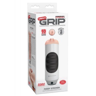 Мастурбатор вагина в мягкой тубе с вибрацией Extreme Toyz Mega Grip Vibrating Stroker Pussy - телесный - 23,4 см