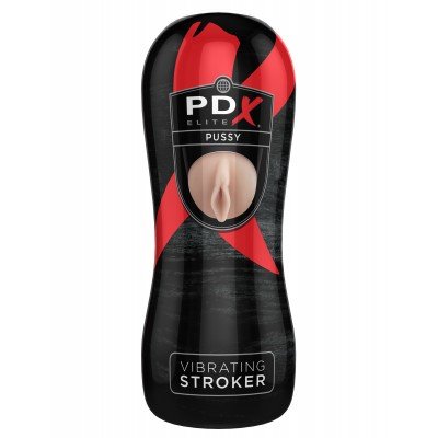 Мастурбатор вагина из КиберКожи с вибрацией в тубе PDX Elite Vibrating Pussy Stroker - телесный - 16,5 см