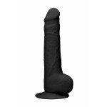 Реалистичный фаллоимитатор Silicone Dildo With Scrotum с присоской и мошонкой - чёрный - 24 см