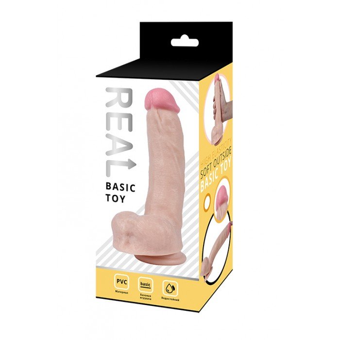 Реалистичный фаллоимитатор с мошонкой на присоске Real Basic Toy - телесный - 20,5 см Реалистичный фаллоимитатор с мошонкой на присоске Real Basic Toy - телесный - 20,5 см