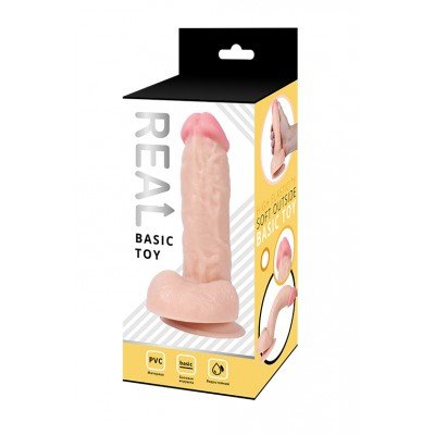 Реалистичный фаллоимитатор с мошонкой на присоске Real Basic Toy - телесный - 17,5 см