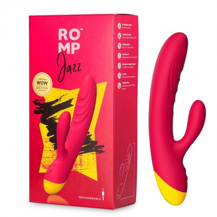 Вибратор-кролик с рельефными ребрами и клиторальным отростком Romp Jazz - розовый - 21 см Вибратор-кролик с рельефными ребрами и клиторальным отростком Romp Jazz - розовый - 21 см