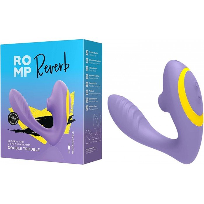 Вакуумно-волновой стимулятор клитора с гибким вагинальным вибратором Romp Reverb - сиреневый Вакуумно-волновой стимулятор клитора с гибким вагинальным вибратором Romp Reverb - сиреневый