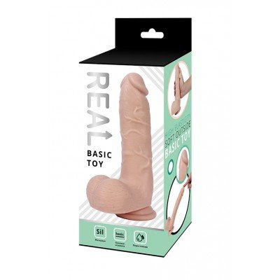 Реалистичный фаллоимитатор REAL Basic Toy Silicone с мошонкой на присоске - телесный - 21 см