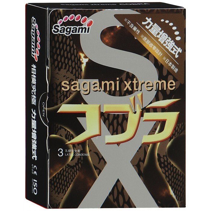 Латексные презервативы Sagami Xtreme Cobra с сужением у основания - 3 шт Латексные презервативы Sagami Xtreme Cobra с сужением у основания - 3 шт
