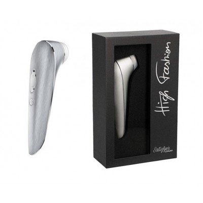 Клиторальный вакуум-волновой стимулятор с вибрацией Satisfyer Luxury High Fashion в алюминиевом корпусе - серебристый