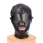 Маска-шлем на шнуровке с отверстием для рта и съемными шорами Fetish Tentation - чёрная