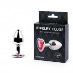 Малая серебристая анальная пробка Jewelry Plugs с малиновым кристаллом-сердцем - 7 cм Малая серебристая анальная пробка Jewelry Plugs с малиновым кристаллом-сердцем - 7 cм