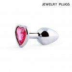 Малая серебристая анальная пробка Jewelry Plugs с малиновым кристаллом-сердцем - 7 cм Малая серебристая анальная пробка Jewelry Plugs с малиновым кристаллом-сердцем - 7 cм