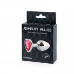 Малая серебристая анальная пробка Jewelry Plugs с малиновым кристаллом-сердцем - 7 cм Малая серебристая анальная пробка Jewelry Plugs с малиновым кристаллом-сердцем - 7 cм