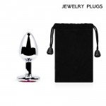 Малая серебристая анальная пробка Jewelry Plugs с малиновым кристаллом-сердцем - 7 cм Малая серебристая анальная пробка Jewelry Plugs с малиновым кристаллом-сердцем - 7 cм