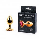 Малая золотистая анальная пробка Jewelry Plugs с малиновым кристаллом-сердцем - 7 cм Малая золотистая анальная пробка Jewelry Plugs с малиновым кристаллом-сердцем - 7 cм