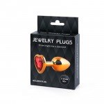 Малая золотистая анальная пробка Jewelry Plugs с красным кристаллом-сердцем - 7 cм