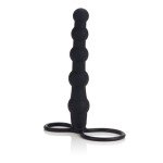 Насадка на пенис для двойного проникновения Silicone Love Rider Beaded Dual Penetrator - черная - 14,5 см