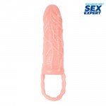 Насадка на пенис Sex Expert с подхватом мошонки - телесная - 15 см