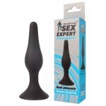 Круглая анальная пробка для новичков Sex Expert с основанием-присоской - чёрная - 11,5 см
