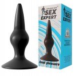 Aнальная пробка с утолщающим шариком Sex Expert с основанием-присоской - чёрная - 10 см Aнальная пробка с утолщающим шариком Sex Expert с основанием-присоской - чёрная - 10 см