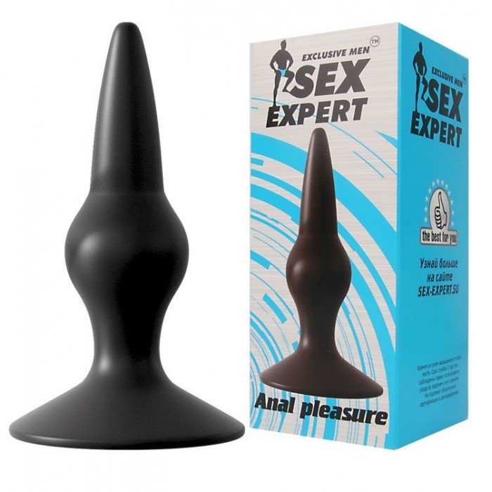 Aнальная пробка с утолщающим шариком Sex Expert с основанием-присоской - чёрная - 10 см
