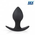 Средняя толстая анальная пробка из силикона Sex Expert - чёрная - 8,5 cм