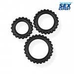 Набор рельефных эрекционных колец Sex Expert - 3 кольца разного диаметра - чёрные