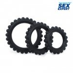Набор рельефных эрекционных колец Sex Expert - 3 кольца разного диаметра - чёрные