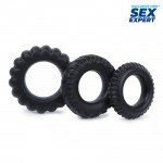 Набор эреционных колец Sex Expert - имитация автомобильных шин - чёрный