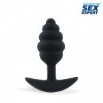 Анальная пробка Sex Expert с рельефной поверхностью - чёрная - 9 см