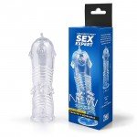 Закрытая насадка на пенис Sex Expert - New Shape с шипиками и рёбрышками - прозрачная - 12,5 см