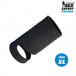 Открытая насадка на пенис с кольцом для мошонки XL-size - чёрная - 8,9 см Открытая насадка на пенис с кольцом для мошонки XL-size - чёрная - 8,9 см