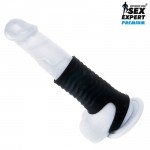 Открытая насадка на пенис с кольцом для мошонки XL-size - чёрная - 8,9 см Открытая насадка на пенис с кольцом для мошонки XL-size - чёрная - 8,9 см
